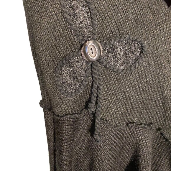 The Pyramid Collection Womens Black chunky Knit cardigan long sweater ruffle M - Picture 4 of 12